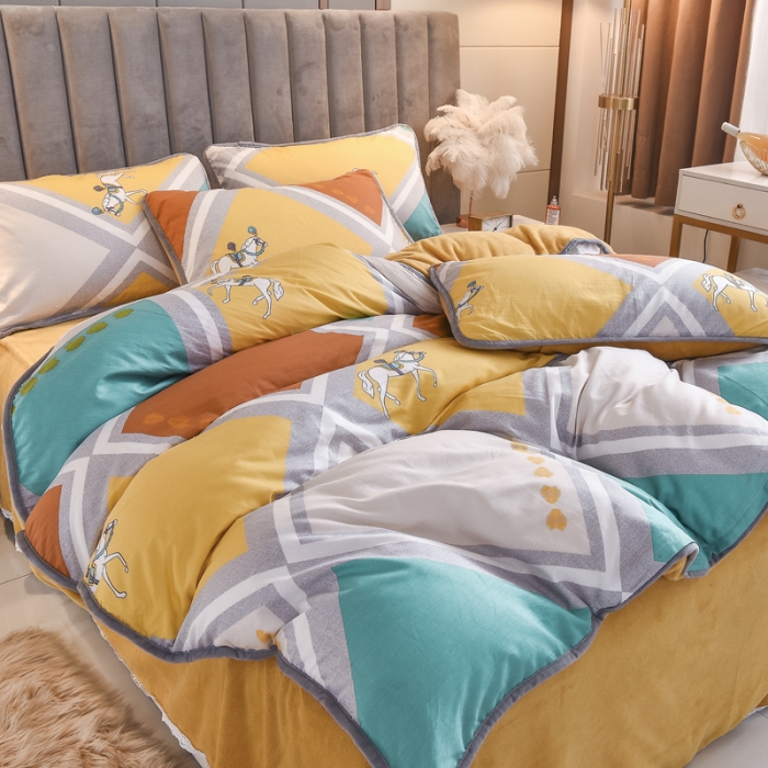 91家纺网 家纺一手货源 找家纺 琪琪阁 2021新款全棉+牛奶绒四件套斯图亚克