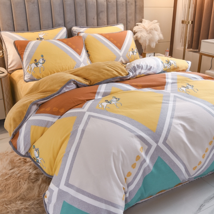 91家纺网 家纺一手货源 找家纺 琪琪阁 2021新款全棉+牛奶绒四件套斯图亚克