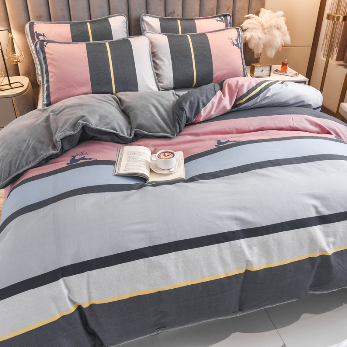 91家纺网 家纺一手货源 找家纺 琪琪阁 2021新款全棉+牛奶绒四件套轻奢风