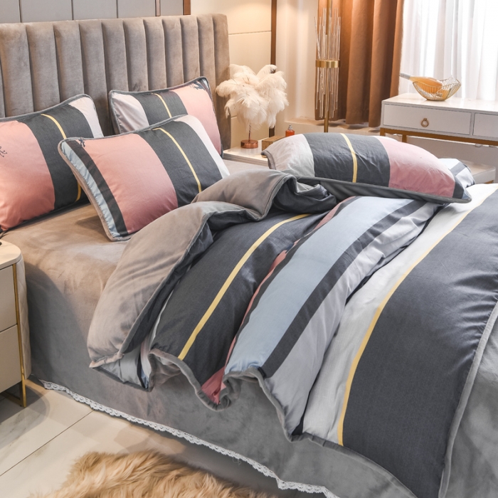 91家纺网 家纺一手货源 找家纺 琪琪阁 2021新款全棉+牛奶绒四件套轻奢风