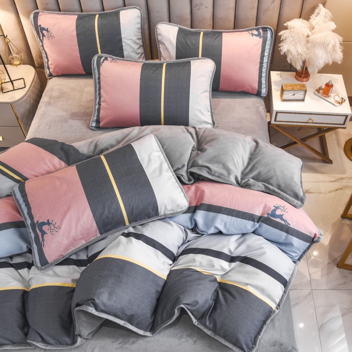 91家纺网 家纺一手货源 找家纺 琪琪阁 2021新款全棉+牛奶绒四件套轻奢风