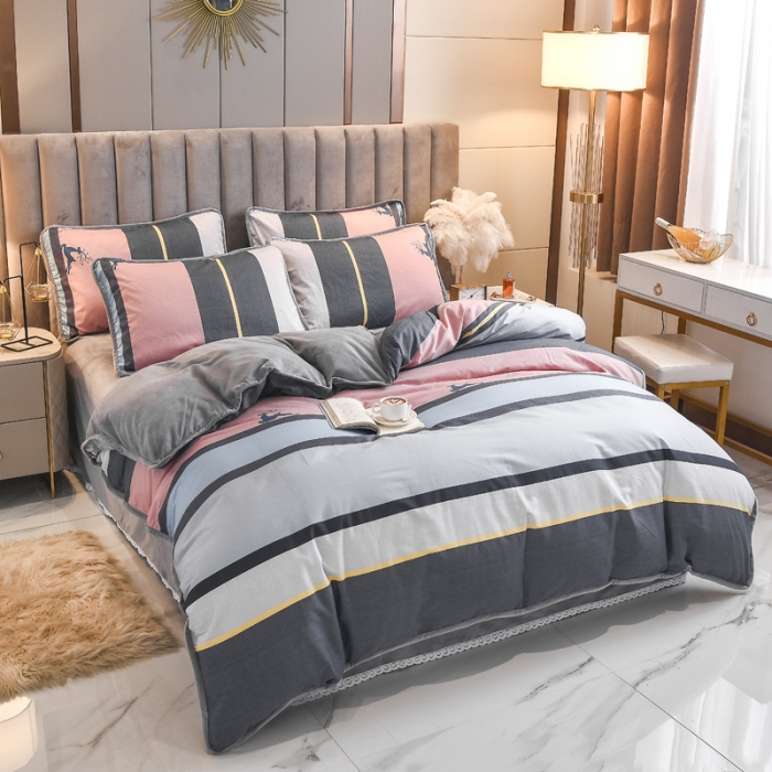 91家纺网 家纺一手货源 找家纺 琪琪阁 2021新款全棉+牛奶绒四件套轻奢风