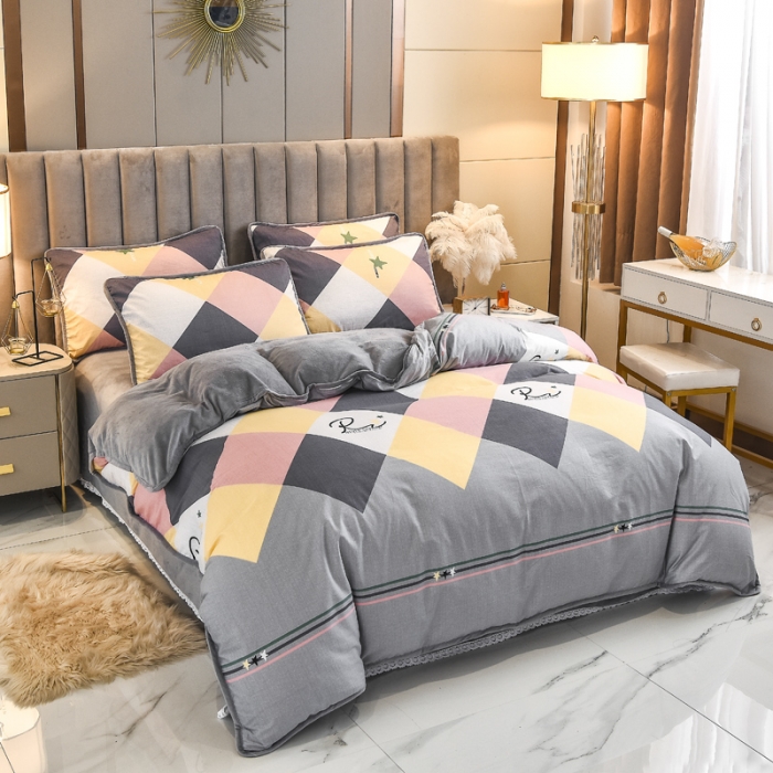 91家纺网 家纺一手货源 找家纺 琪琪阁 2021新款全棉+牛奶绒四件套旅行家