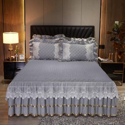 91家纺网 家纺一手货源 找家纺 网红馆 2025新款芭莎风情色织蕾丝单品床裙被套枕套 烟熏灰