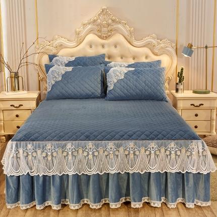 91家纺网 家纺一手货源 找家纺 （总）网红馆 2025新款幸福花开水晶绒蕾丝单品床裙被套枕套