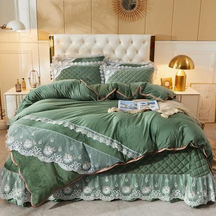 91家纺网 家纺一手货源 找家纺 网红馆 2025新款曼妮夹棉床盖水晶绒四件套 橄榄