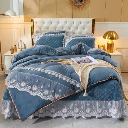 91家纺网 家纺一手货源 找家纺 网红馆 2025新款曼妮夹棉床盖水晶绒四件套 日暮兰