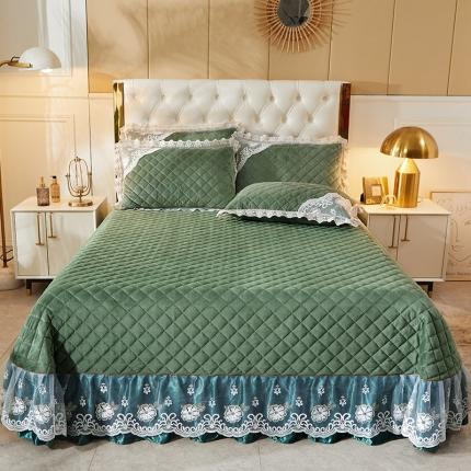 91家纺网 家纺一手货源 找家纺 网红馆 2025新款曼妮夹棉水晶绒单品床盖被套枕套 橄榄