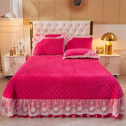 91家纺网 家纺一手货源 找家纺 网红馆 2025新款曼妮夹棉水晶绒单品床盖被套枕套 玫红