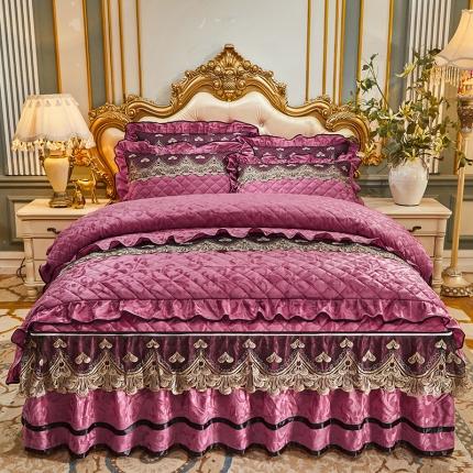 91家纺网 家纺一手货源 找家纺 网红馆 2025新款盛世佳人天鹅绒床裙全夹棉四件套 豆沙