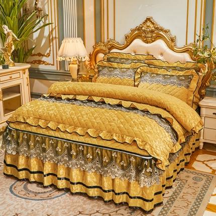 网红馆 2025新款盛世佳人天鹅绒夹棉单品床裙被套枕套 姜黄