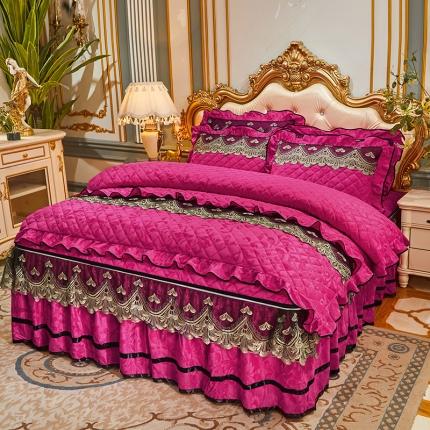 91家纺网 家纺一手货源 找家纺 网红馆 2025新款盛世佳人天鹅绒夹棉单品床裙被套枕套 玫红