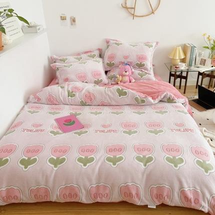 91家纺网 家纺一手货源 找家纺 兄弟坊 2021新款保暖雪花绒印花四件套 花田-1