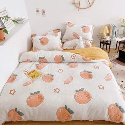 91家纺网 家纺一手货源 找家纺 兄弟坊 2021新款保暖雪花绒印花四件套 橘子很桔