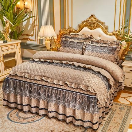 网红馆 2025新款盛世佳人天鹅绒夹棉单品床裙被套枕套 香槟