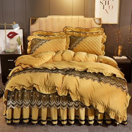 91家纺网 家纺一手货源 找家纺 网红馆 2025新款玲珑时尚水晶绒夹棉床裙四件套 黄色