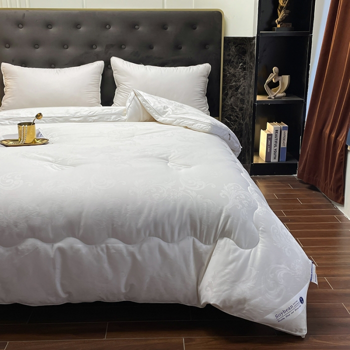 91家纺网 家纺一手货源 找家纺 紫乐家纺2024新款全棉纯棉提花拉链式大豆纤维子母被加厚冬被被子被芯 白色