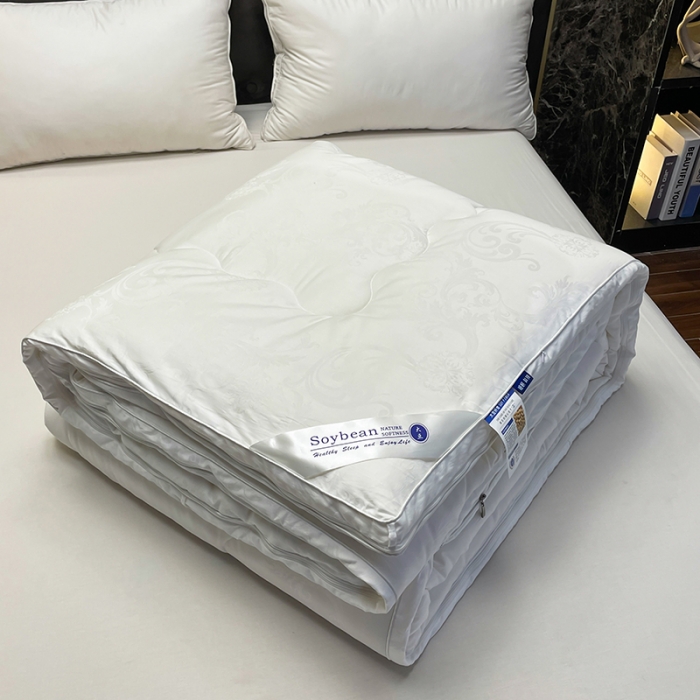 91家纺网 家纺一手货源 找家纺 紫乐家纺2024新款全棉纯棉提花拉链式大豆纤维子母被加厚冬被被子被芯 白色