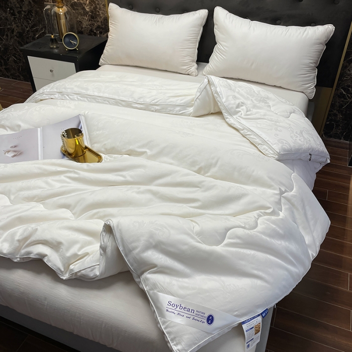 91家纺网 家纺一手货源 找家纺 紫乐家纺2024新款全棉纯棉提花拉链式大豆纤维子母被加厚冬被被子被芯 白色