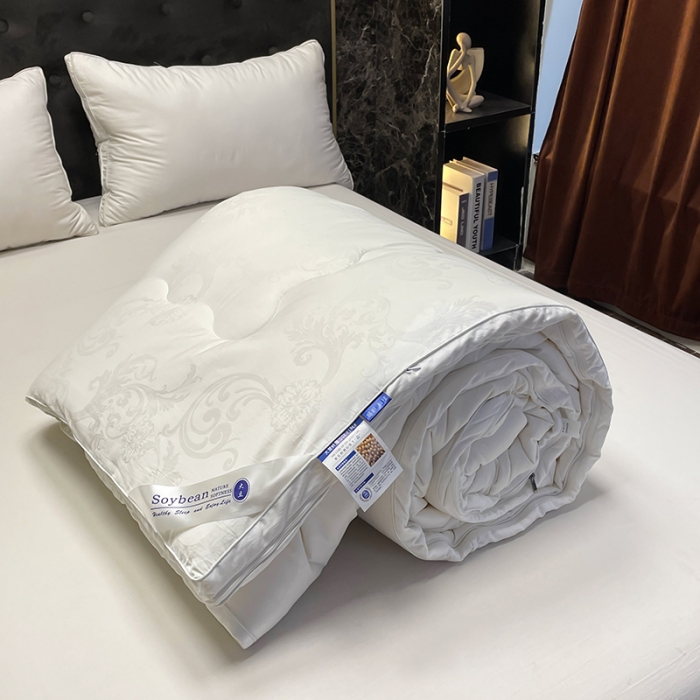 91家纺网 家纺一手货源 找家纺 紫乐家纺2024新款全棉纯棉提花拉链式大豆纤维子母被加厚冬被被子被芯 白色