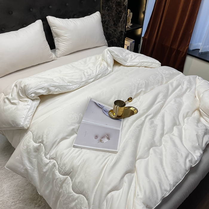 91家纺网 家纺一手货源 找家纺 紫乐家纺2024新款全棉纯棉提花拉链式大豆纤维子母被加厚冬被被子被芯 白色