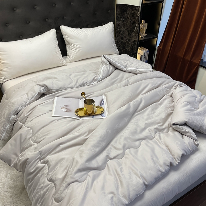 91家纺网 家纺一手货源 找家纺 紫乐家纺2024新款全棉纯棉提花拉链式大豆纤维子母被加厚冬被被子被芯 灰色