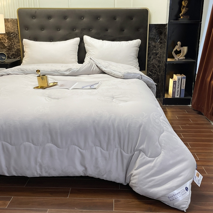 91家纺网 家纺一手货源 找家纺 紫乐家纺2024新款全棉纯棉提花拉链式大豆纤维子母被加厚冬被被子被芯 灰色