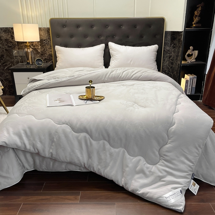 91家纺网 家纺一手货源 找家纺 紫乐家纺2024新款全棉纯棉提花拉链式大豆纤维子母被加厚冬被被子被芯 灰色