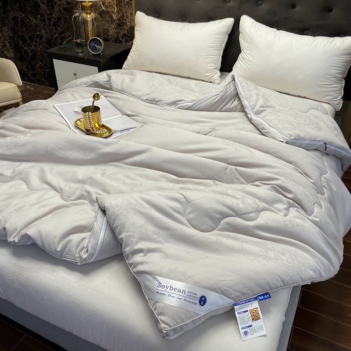 91家纺网 家纺一手货源 找家纺 紫乐家纺2024新款全棉纯棉提花拉链式大豆纤维子母被加厚冬被被子被芯 灰色