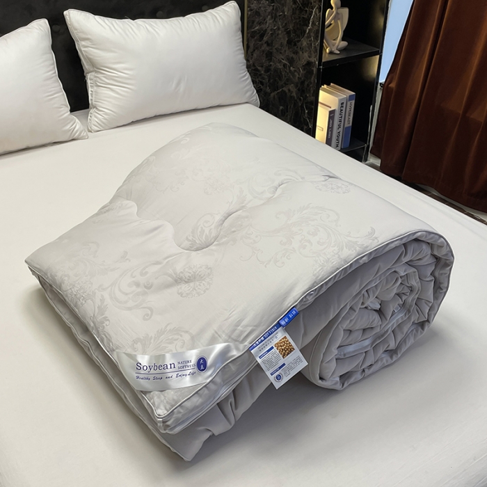 91家纺网 家纺一手货源 找家纺 紫乐家纺2024新款全棉纯棉提花拉链式大豆纤维子母被加厚冬被被子被芯 灰色