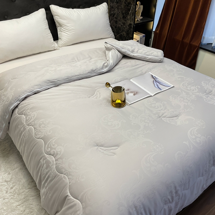 91家纺网 家纺一手货源 找家纺 紫乐家纺2024新款全棉纯棉提花拉链式大豆纤维子母被加厚冬被被子被芯 灰色