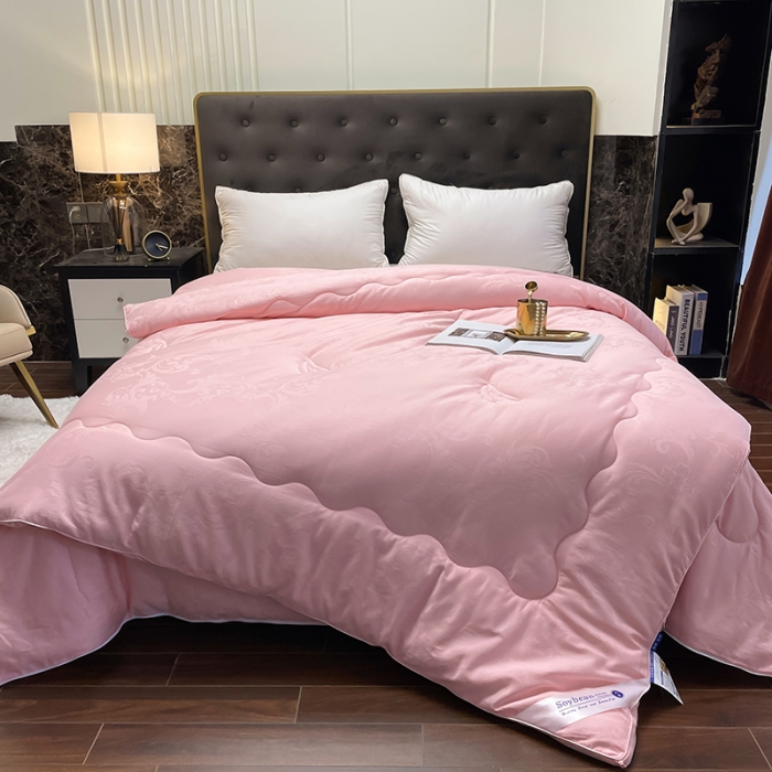 91家纺网 家纺一手货源 找家纺 紫乐家纺2024新款全棉纯棉提花拉链式大豆纤维子母被加厚冬被被子被芯 玉色