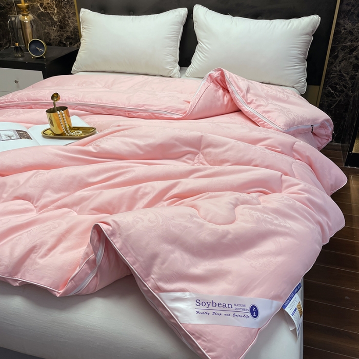 91家纺网 家纺一手货源 找家纺 紫乐家纺2024新款全棉纯棉提花拉链式大豆纤维子母被加厚冬被被子被芯 玉色