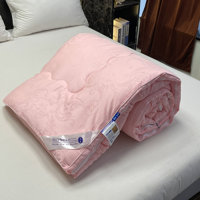 91家纺网 家纺一手货源 找家纺 紫乐家纺2024新款全棉纯棉提花拉链式大豆纤维子母被加厚冬被被子被芯 玉色