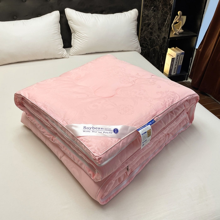 91家纺网 家纺一手货源 找家纺 紫乐家纺2024新款全棉纯棉提花拉链式大豆纤维子母被加厚冬被被子被芯 玉色