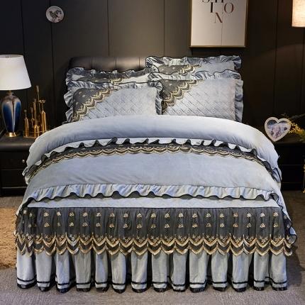 91家纺网 家纺一手货源 找家纺 网红馆 2025新款玲珑时尚水晶绒夹棉床裙四件套 银灰