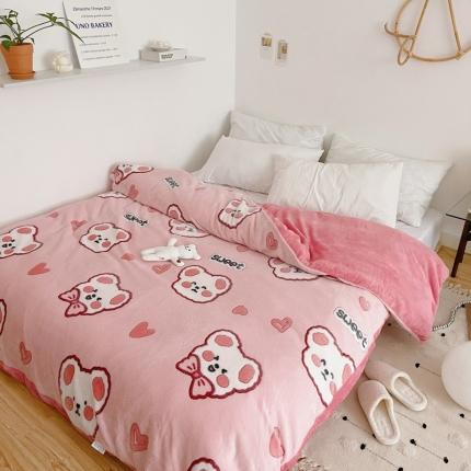 91家纺网 家纺一手货源 找家纺 兄弟坊 2021新款保暖雪花绒印花单被套 粉嘟嘟-1