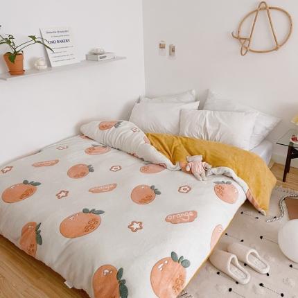 91家纺网 家纺一手货源 找家纺 兄弟坊 2021新款保暖雪花绒印花单被套 橘子很桔