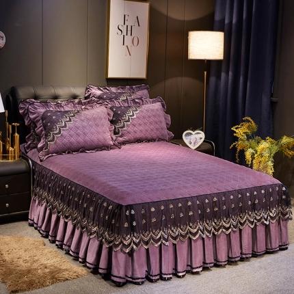 网红馆 2025新款玲珑时尚水晶绒夹棉单品床裙被套枕套 豆沙