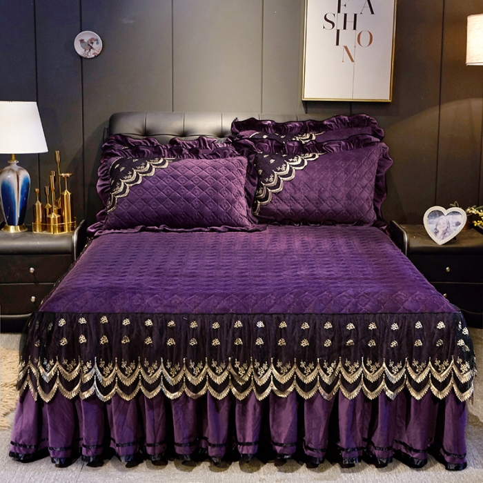 91家纺网 家纺一手货源 找家纺 网红馆 2025新款玲珑时尚水晶绒夹棉单品床裙被套枕套 深紫