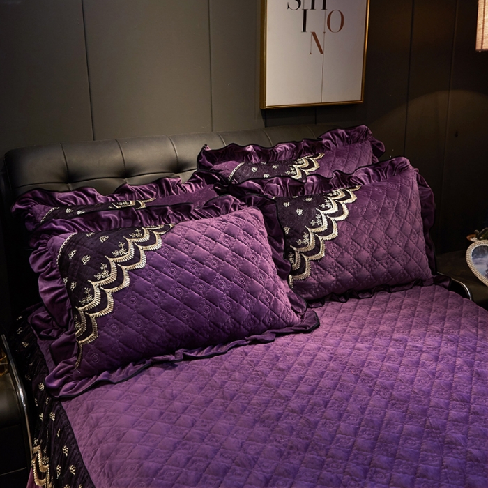 91家纺网 家纺一手货源 找家纺 网红馆 2025新款玲珑时尚水晶绒夹棉单品床裙被套枕套 深紫