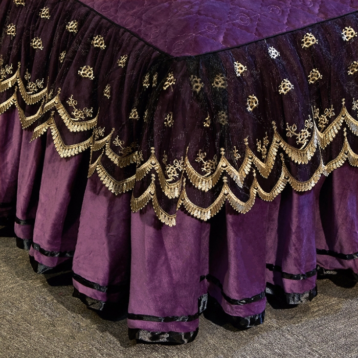 91家纺网 家纺一手货源 找家纺 网红馆 2025新款玲珑时尚水晶绒夹棉单品床裙被套枕套 深紫