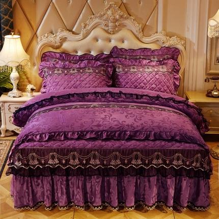 网红馆 2025新款梦庭花开天鹅绒床裙四件套 魅紫