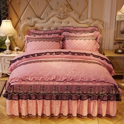 网红馆 2025新款梦庭花开天鹅绒床裙四件套 玉色