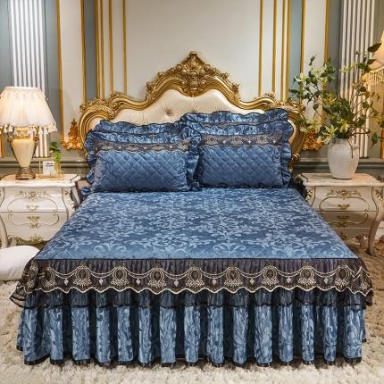 91家纺网 家纺一手货源 找家纺 网红馆 2025新款梦庭花开天鹅绒单品床裙被套枕套 宝蓝