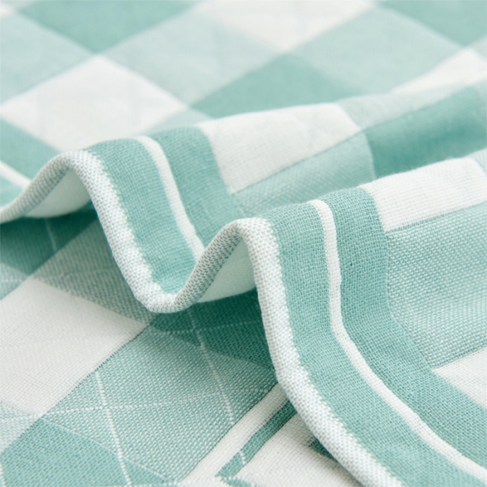 91家纺网 家纺一手货源 找家纺 朴尔2021全棉三层纱布定位枕巾52*78cm一对爱情方格绿