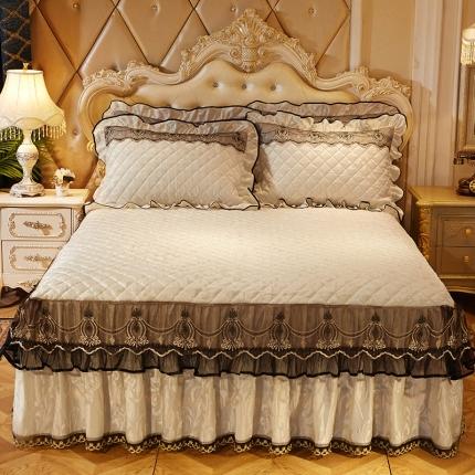 91家纺网 家纺一手货源 找家纺 网红馆 2025新款梦庭花开天鹅绒单品床裙被套枕套 米色