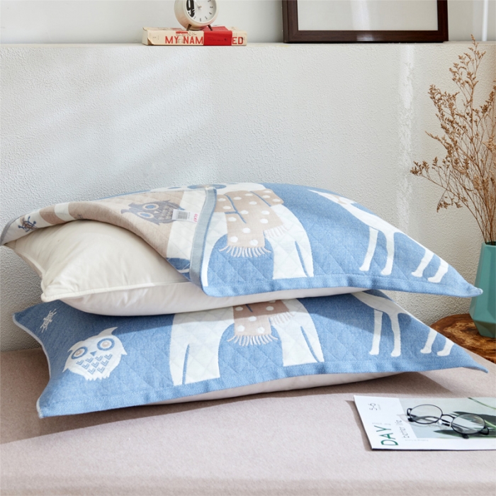 91家纺网 家纺一手货源 找家纺 朴尔2021全棉三层纱布定位枕巾52*78cm一对吉姆熊兰