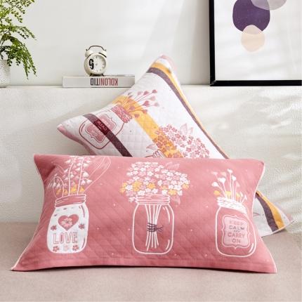 91家纺网 家纺一手货源 找家纺 朴尔2021全棉三层纱布定位枕巾52*78cm一对瓶中花深粉