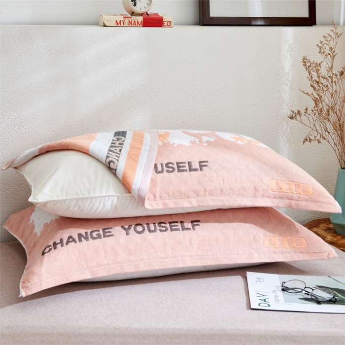 91家纺网 家纺一手货源 找家纺 朴尔2021全棉三层纱布定位枕巾52*78cm一对仙林小鹿粉